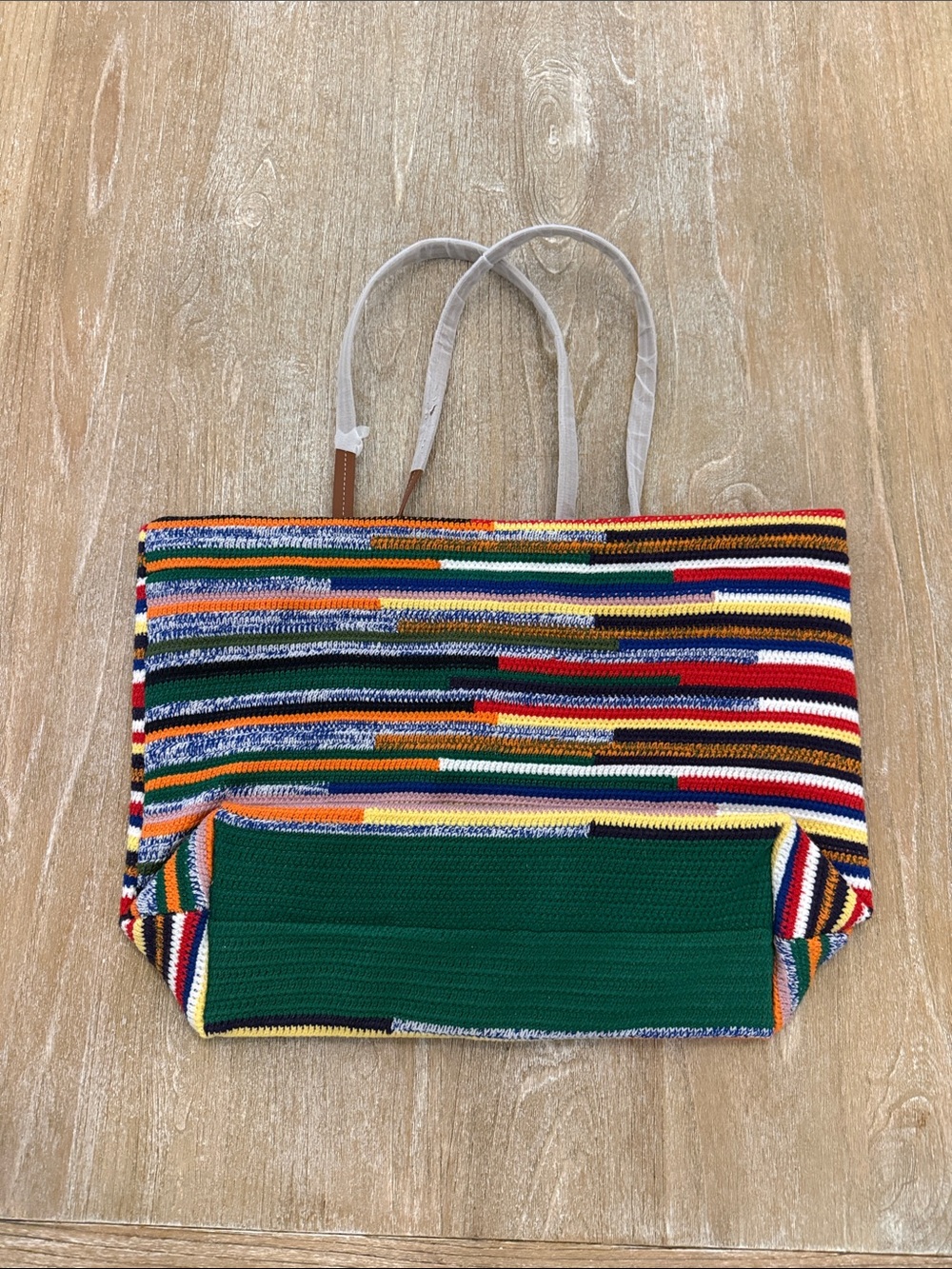 Designer inspired Multicolor Striped Canvas Tote with Black Logo - Picture 2 of 3